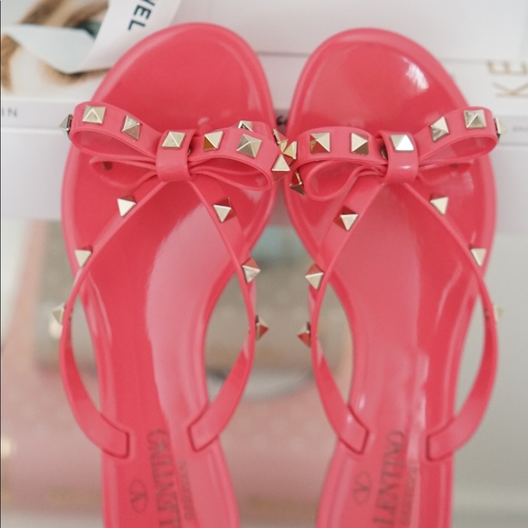 Valentino Garavani Rockstud PVC Flat Thong Sandals - Picture 1 of 4